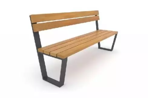 Ocelová lavička vhodná do veřejných prostor se smrkovými lamelami Lemon III