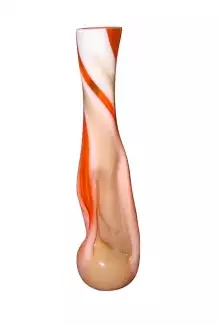 Moderní skleněná váza střední atypického tvaru - oranžovo-bílá