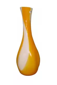 Moderní skleněná váza střední atypického tvaru - světle oranžovo-bílá