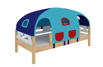 Domečková postel z bukového dřeva se stanem a zábranami Bubliny