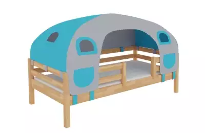 Domečková postel z bukového dřeva se stanem a zábranou C
