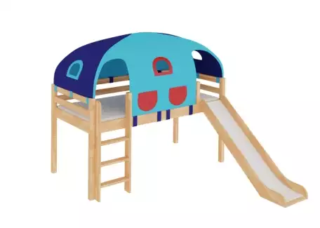 Zvýšená domečková postel stan se skluzavkou zábrana B