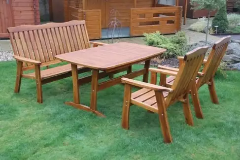 Zahradní sestava z masivní borovice s lavicí a dvěma křesly Rulen III