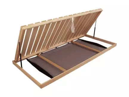 Výklopný smrkový laťový rošt s úložným prostorem ve formě vaku Cyril