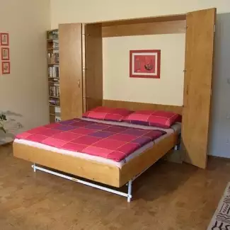 Dvoulůžková sklápěcí postel Silva uložená ve skříni - sklápění na výšku nebo na šířku
