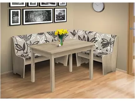 Rohový jídelní set obsahující rohovou lavici a stůl