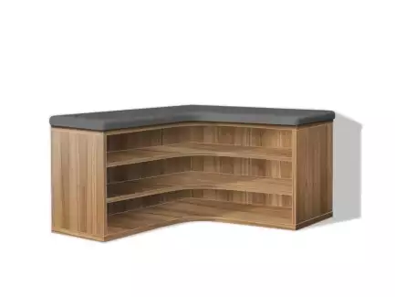 Prostorný otevřený rohový policový botník se sedákem Kamil