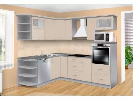 Levná moderní rohová kuchyňská linka s velkým úložným prostorem Monika