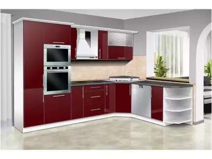 Rohová kuchyňská linka s ostrůvkem a dvířky ve vysokém lesku Kristýna