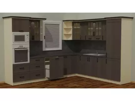 Moderní kuchyňská linka v retro stylu se složenými skříňkami varianta D