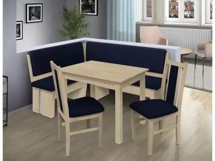 Rohová jídelní lavice s volbou rozměrů, čalounění, materiálu a stolu se židlemi Mína