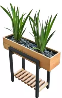 Dřevěný truhlík s černým kovovým podstavcem 60x20x20 cm