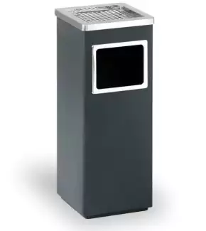 Černý odpadkový koš s popelníkem, 24 x 24 x 60 cm