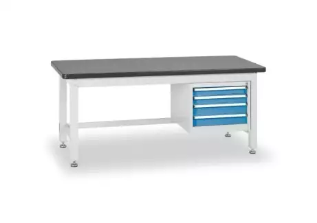 Bytelný pracovní stůl z ocelových profilů 6x6 cm se 4 zásuvkami