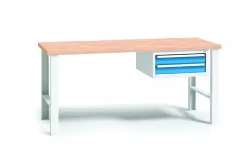 Kovový dílenský stůl se dvěma uzamykatelnými zásuvkami