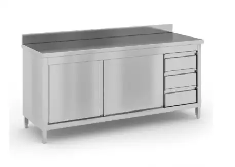 Gastro nerezový pracovní stůl se skříňkou a 3 zásuvkami