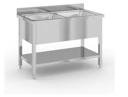 Nerezový gastro mycí stůl se dvěma dřezy a jednou policí