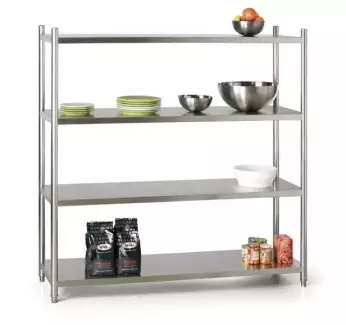 Nerezový regál se čtyřmi policemi vhodný do skladu kuchyní