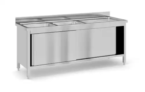 Dvoudřezový mycí gastro stůl se skříňkou, šířka 160 nebo 200 cm