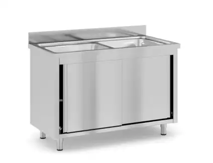 Stůl na mytí se dvěma dřezy a spodní skříňkou s policí