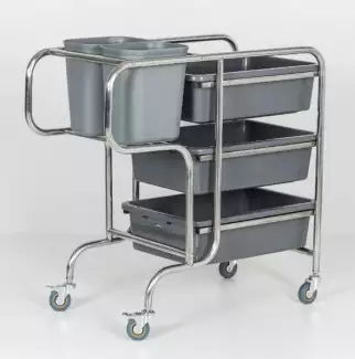 Kuchyňský vozík pro rozvoz a úklid nádobí včetně plastových nádob