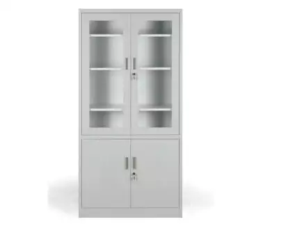 Prosklená uzamykatelná kovová policová skříň 185 x 90 x 40 cm