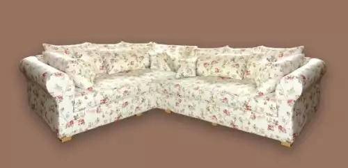 Rohová sedací souprava s kytkovaným vzorem s polštáři