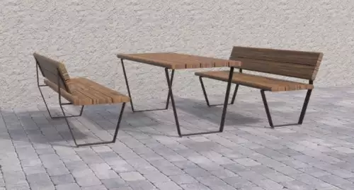 Moderní venkovní set se stolem a samostatnými lavičkami Ilona II