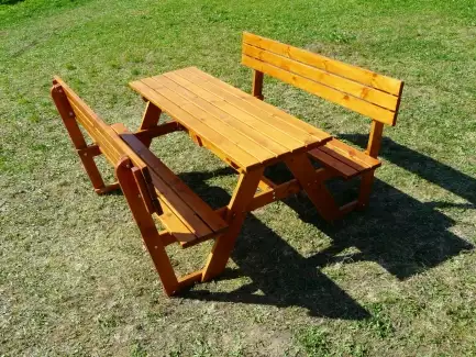 Dřevěná masivní stololavice (pivní set) s pěradly 200 cm