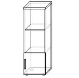 Úzká skříňka do obýváku s jedněmi dvířky a dvěma policemi