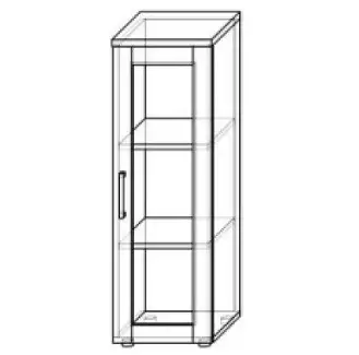 Tmavá prosklená policová střední skříňka, odstín ořech dijon