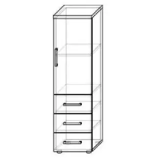 Světlá skříň se třemi zásuvkami a bočními dvířky v akátu