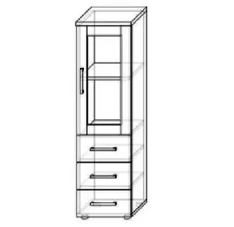 Prosklená skříňka na vystavování věcí, se třemi šuplíky