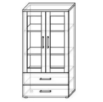 Prosklená hluboká skříňka se dvěma policemi a dvěma šuplíky