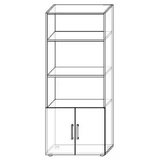 Široká skříňka s dvířky a otevřeným prostorem s policemi