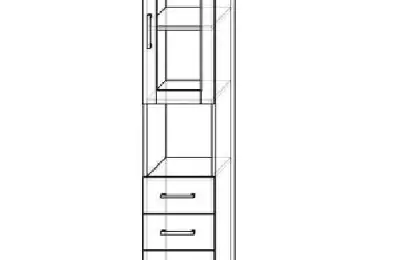 Vysoká skříň s prosklenými dvířky, čtyřmi zásuvkami a otevřeným prostorem uprostřed TI 13014