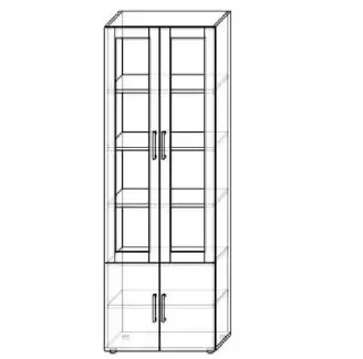 Prosklená dvoukřídlá skříň s dvířky nad sebou, výška 197 cm